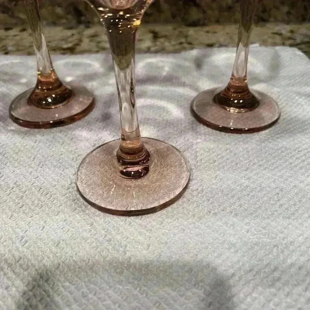 Vintage Cristar Versalles Wine Goblets - Pink‎ Rose - 7.75” Tall 10oz (Set of 4)